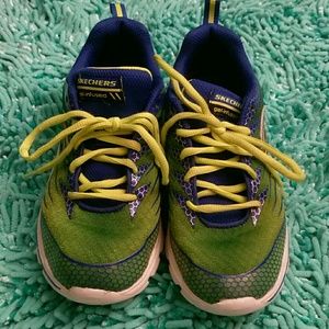 Blue and Green Skechers